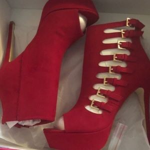 All red suede heels